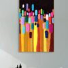 Getuft textielkunstwerk Brainwork met contrasterende kleuren en dynamische compositie